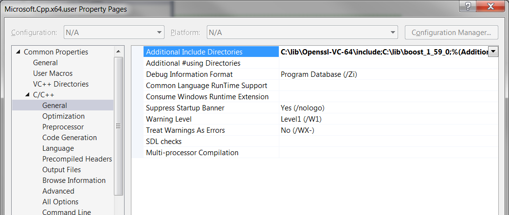 Visual Studio 2015 Include Directories
