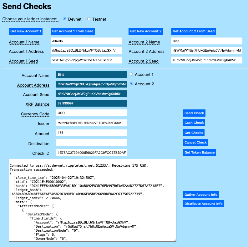 Cashed check results