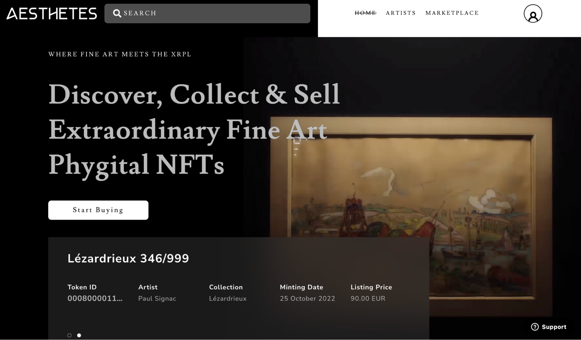 Screenshot: Aesthetes homepage