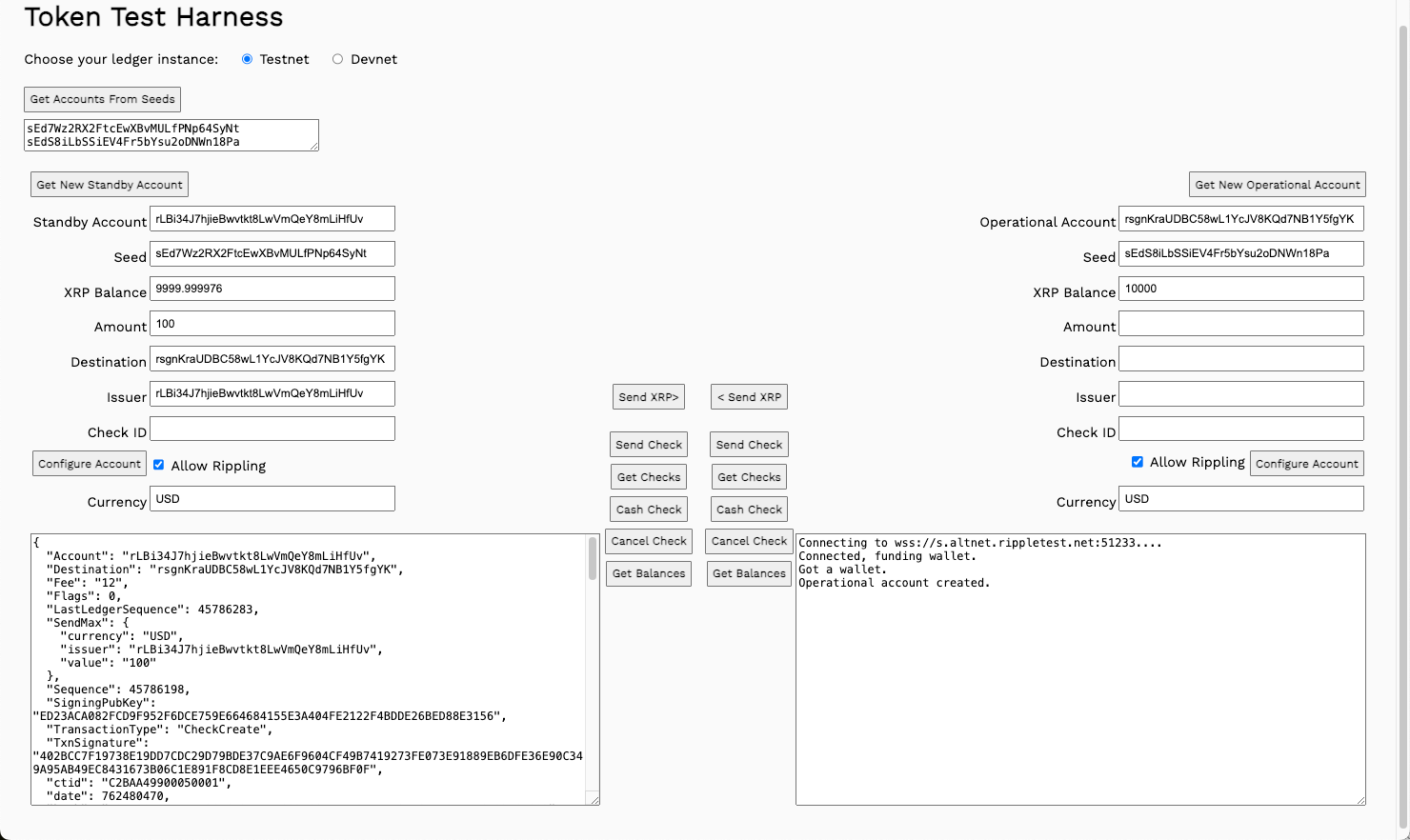 Send Token Check Settings