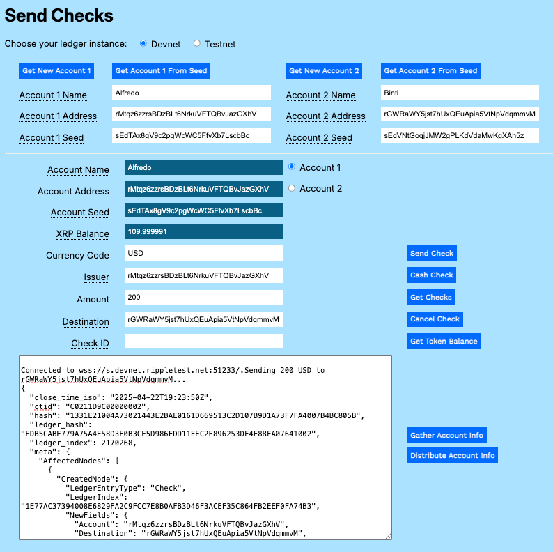 Send Token Check Settings