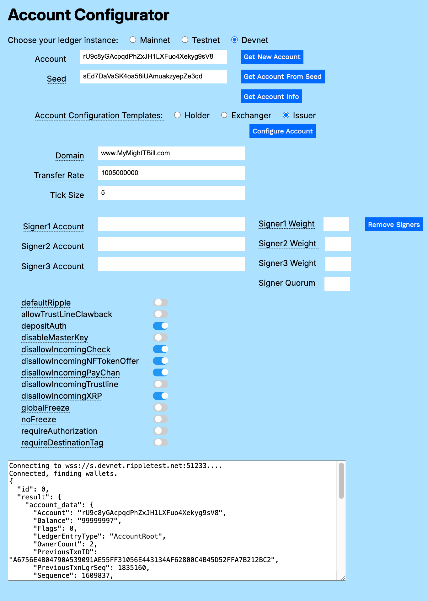 T-bill Issuer Account Configuration