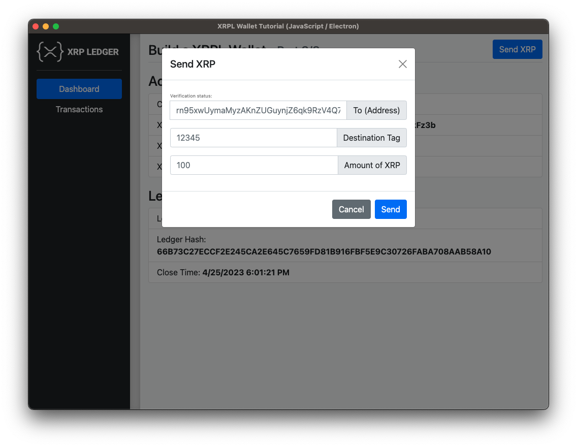 Desktop wallet screenshot
