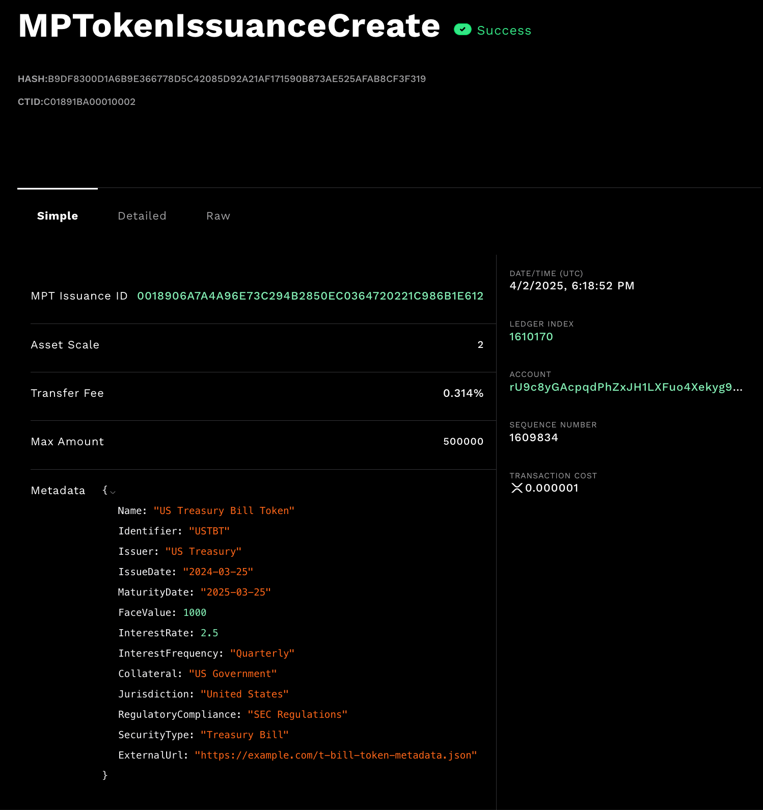Explorer record of the new T-bill MPT.