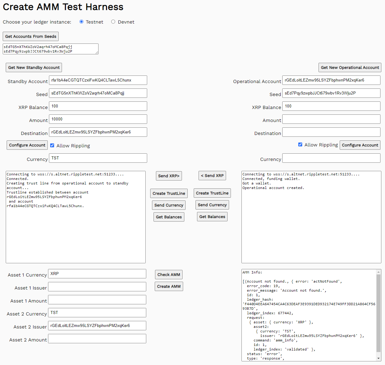 Create trustline results