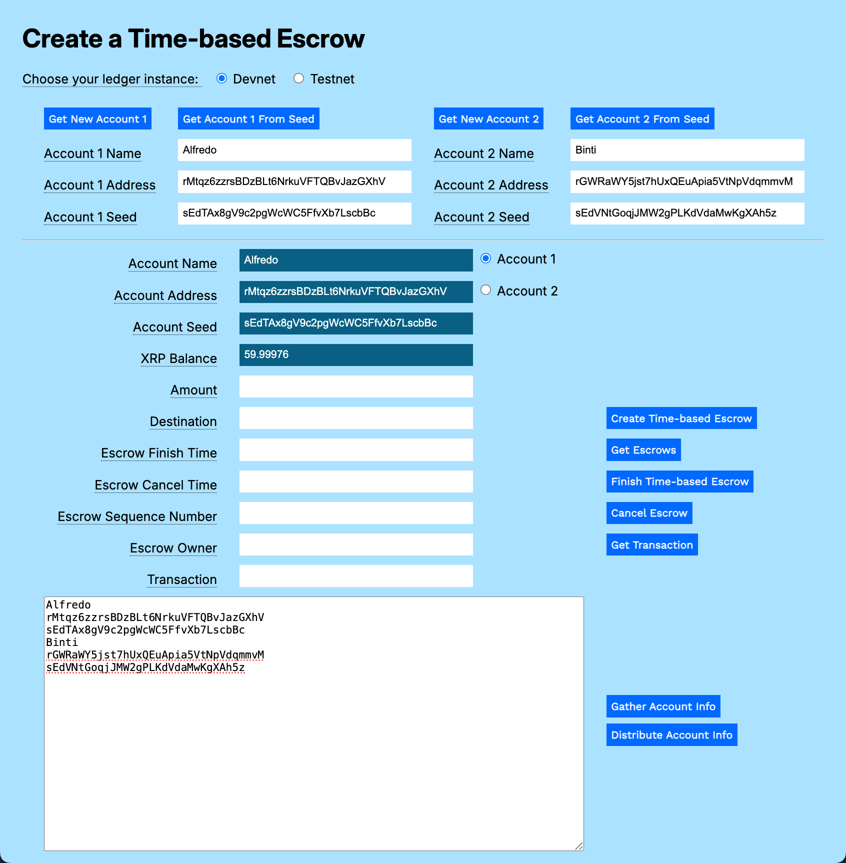 Escrow Tester with Account Information