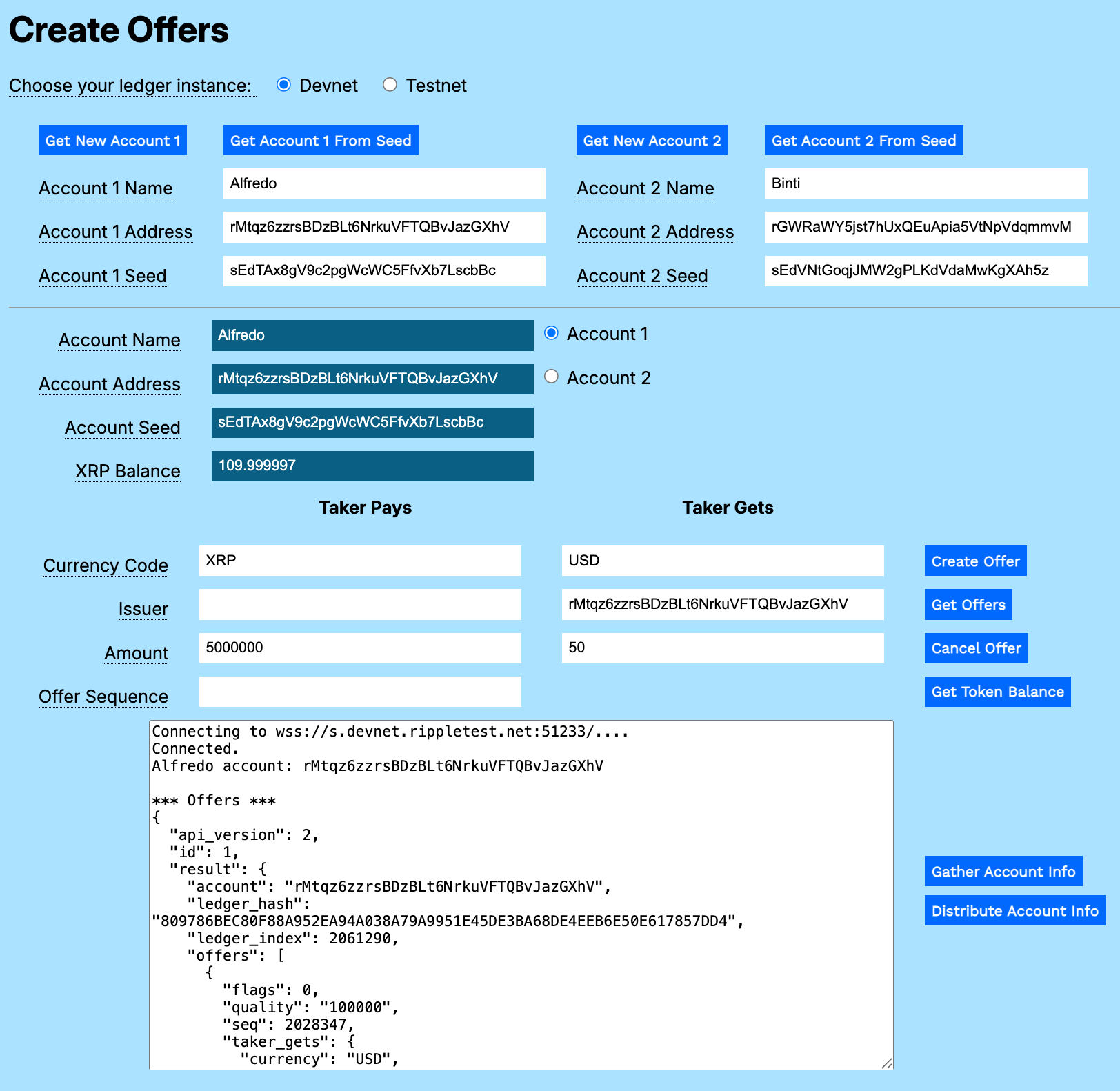 Created an offer for XRP and USD