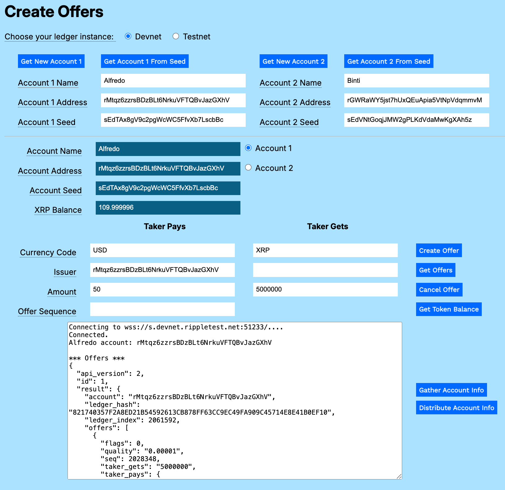 Results of matching offers for XRP and USD