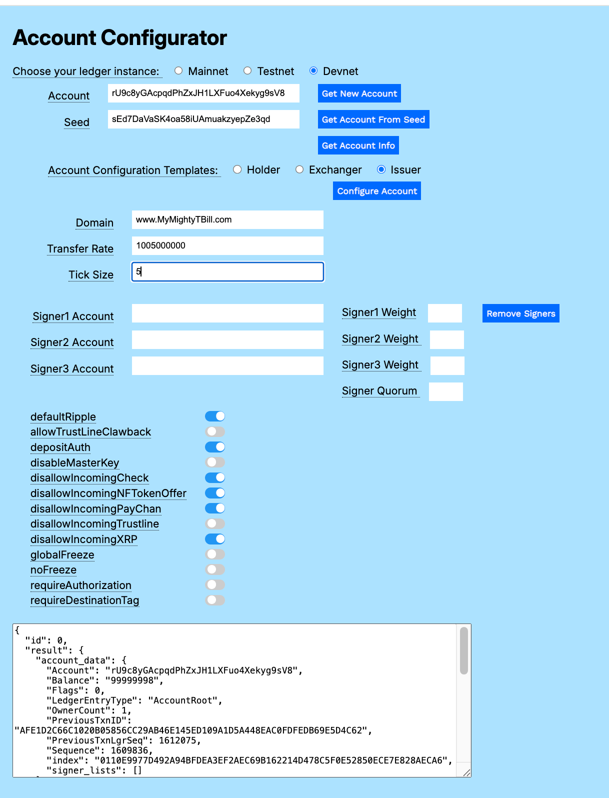 T-bill Issuer Account Configuration