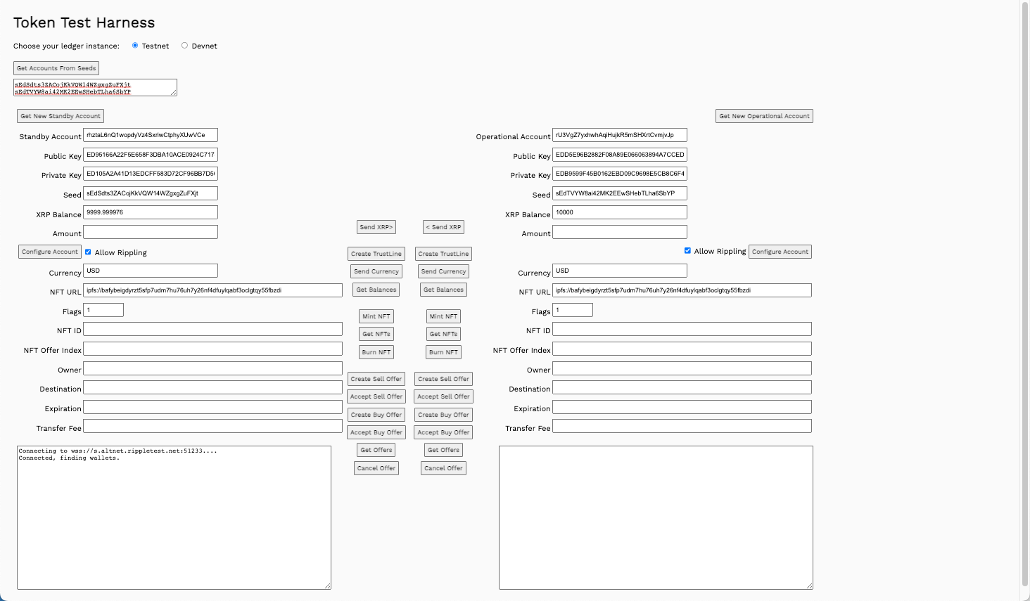 Form with account information