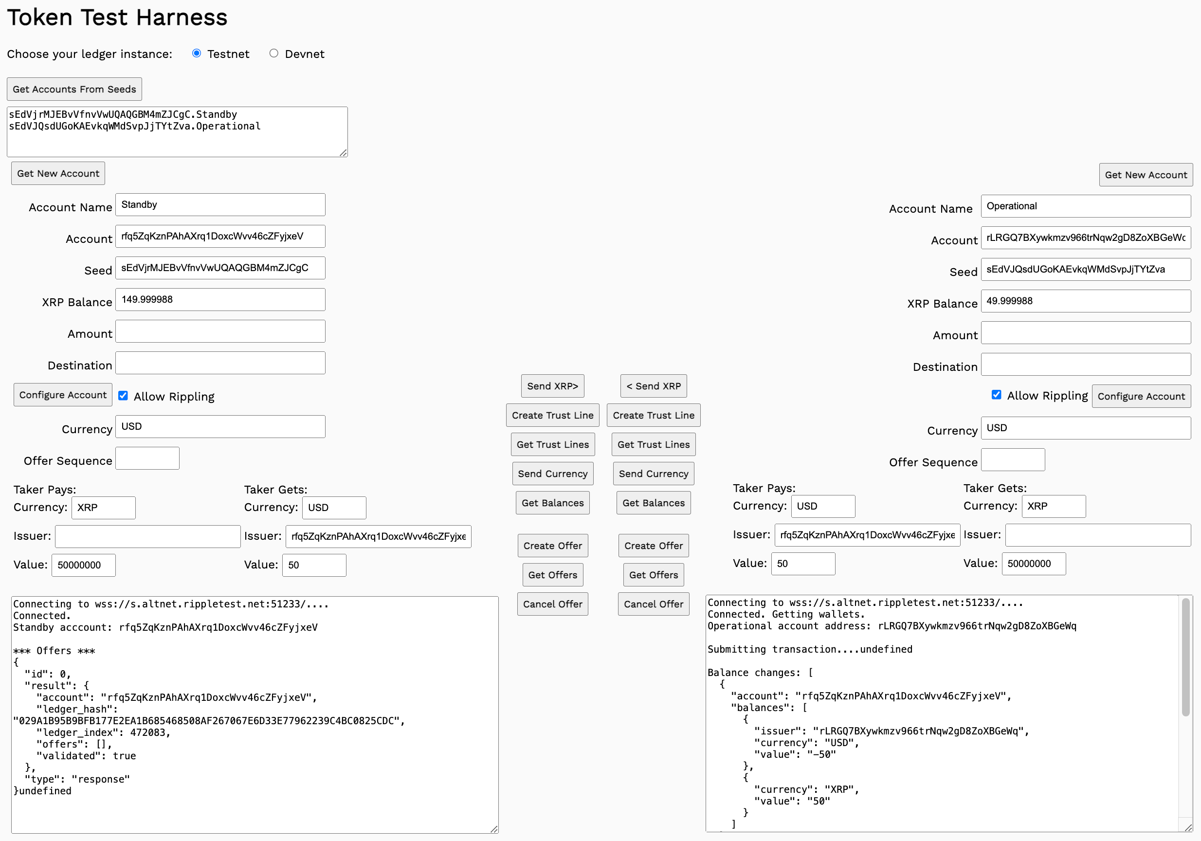 Results of matching offers for XRP and USD