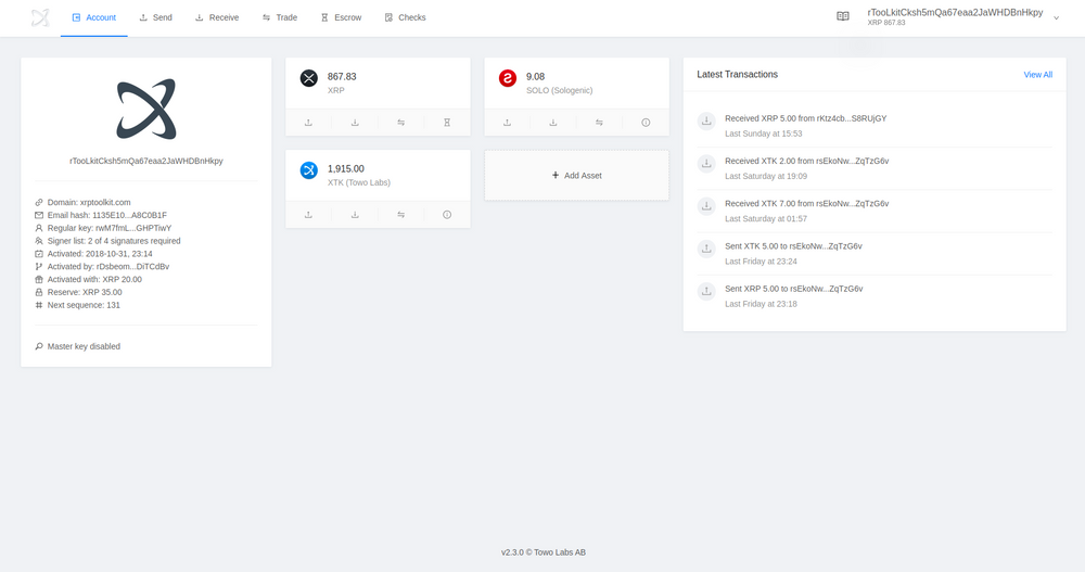 Screenshot: account tab