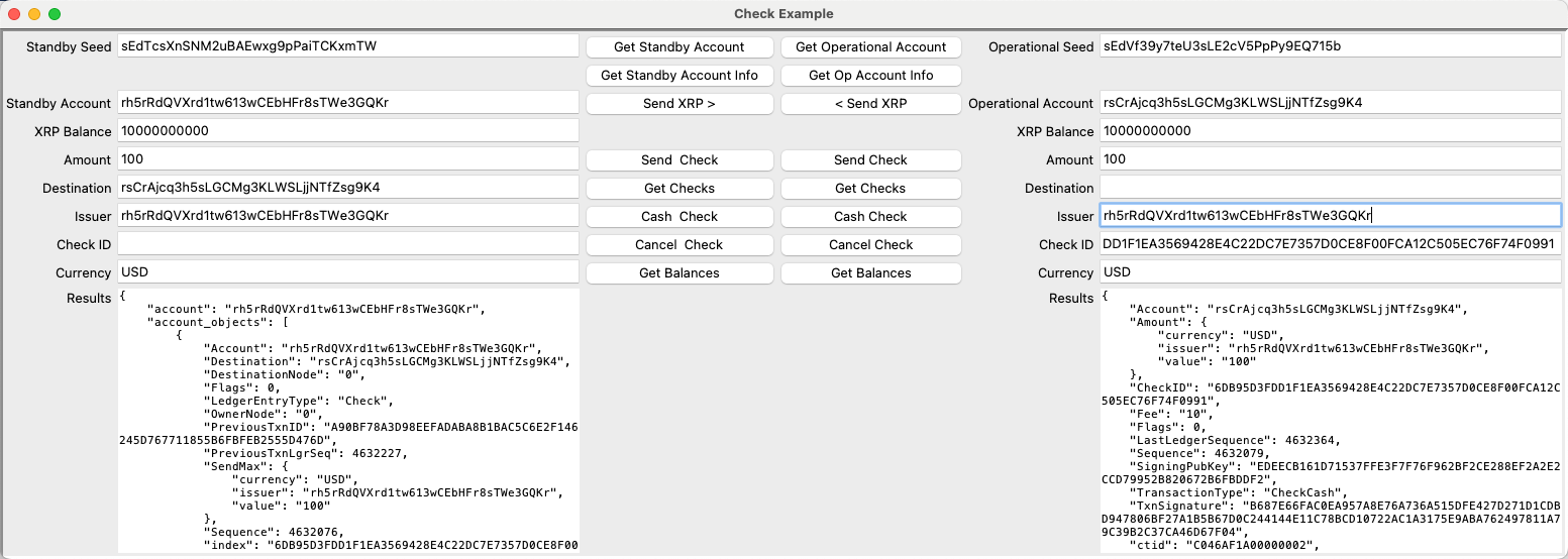 Cashed check results