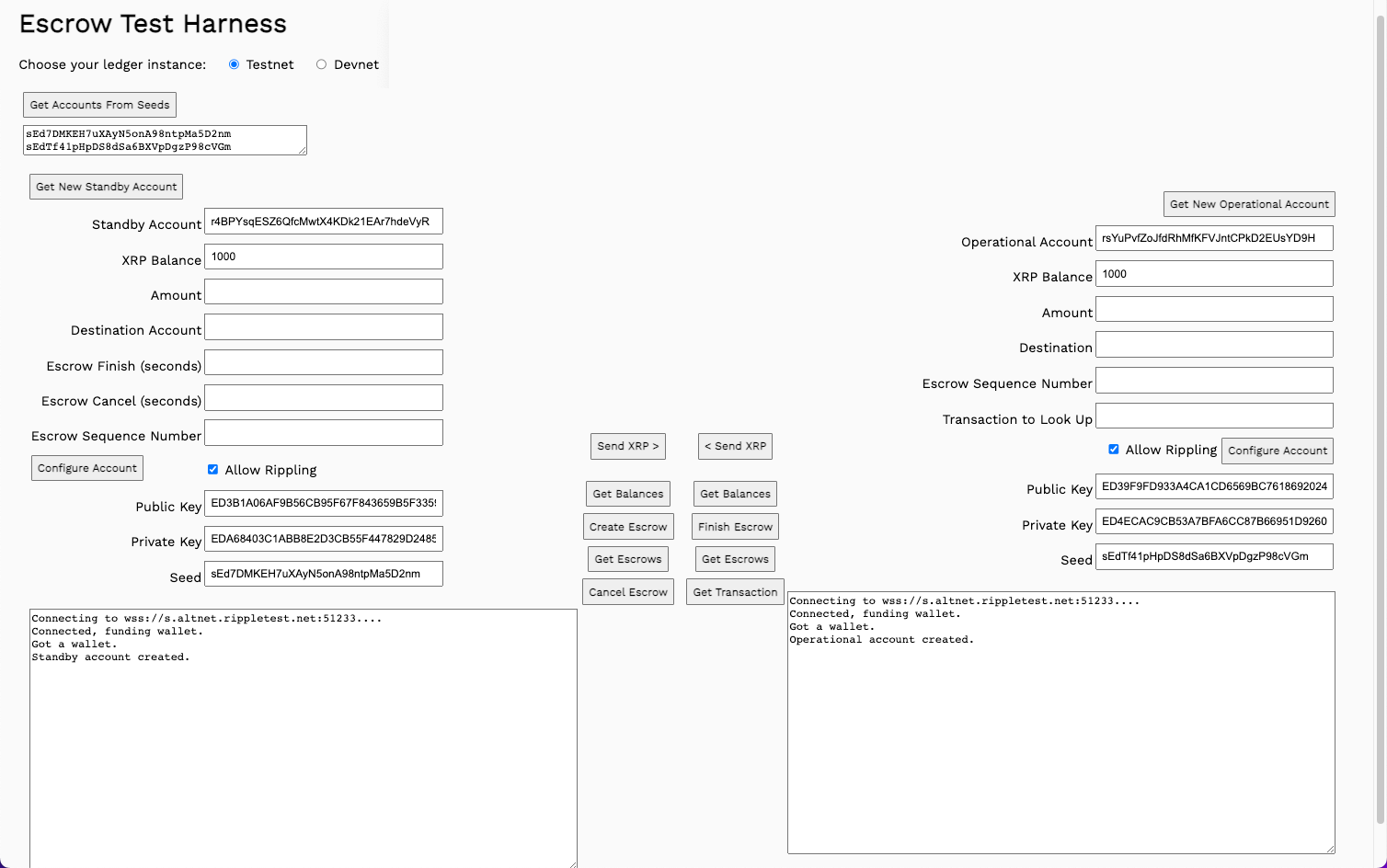Escrow Tester with Account Information