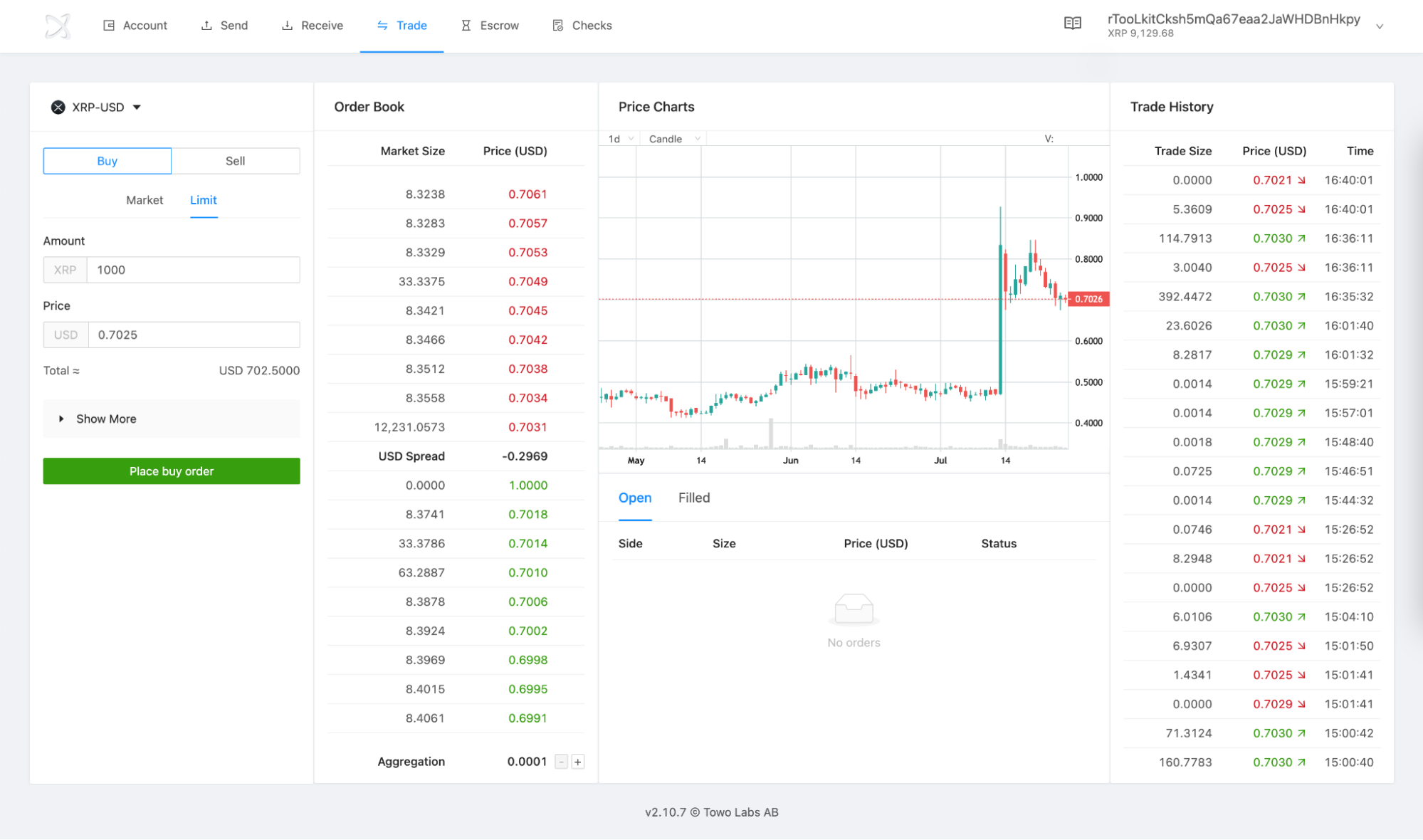 Screenshot: XRP Toolkit Trade tab