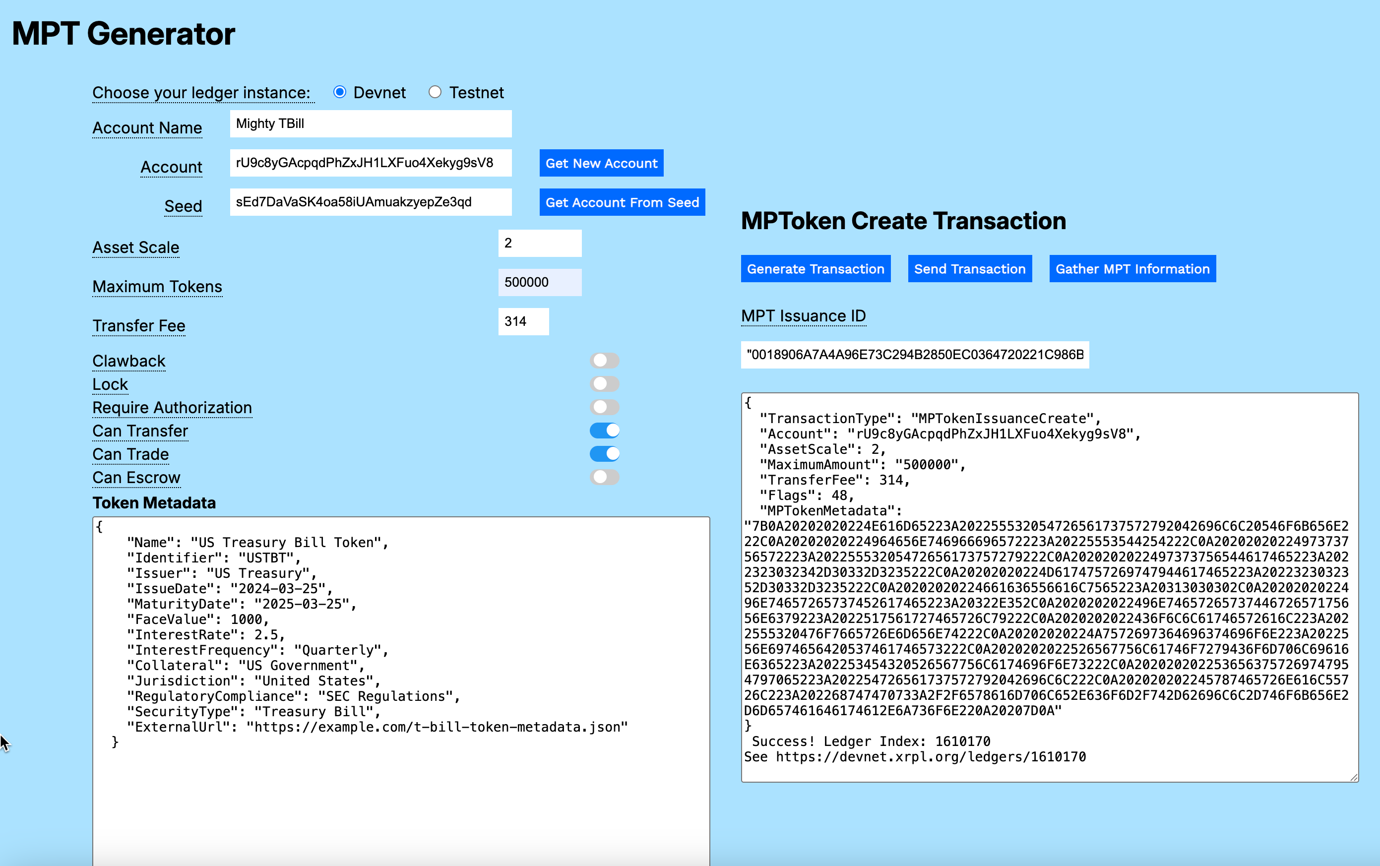 Success link appended to the code field.