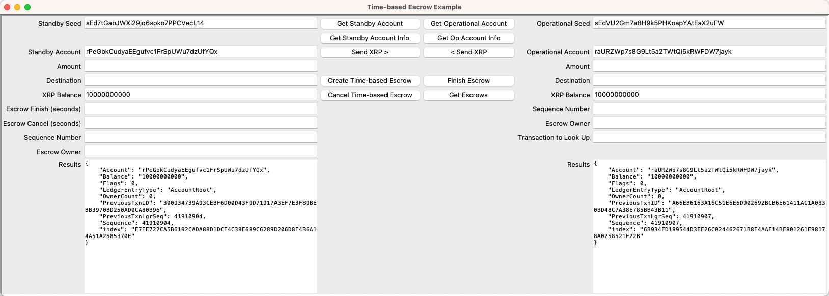 Escrow Tester with Account Information