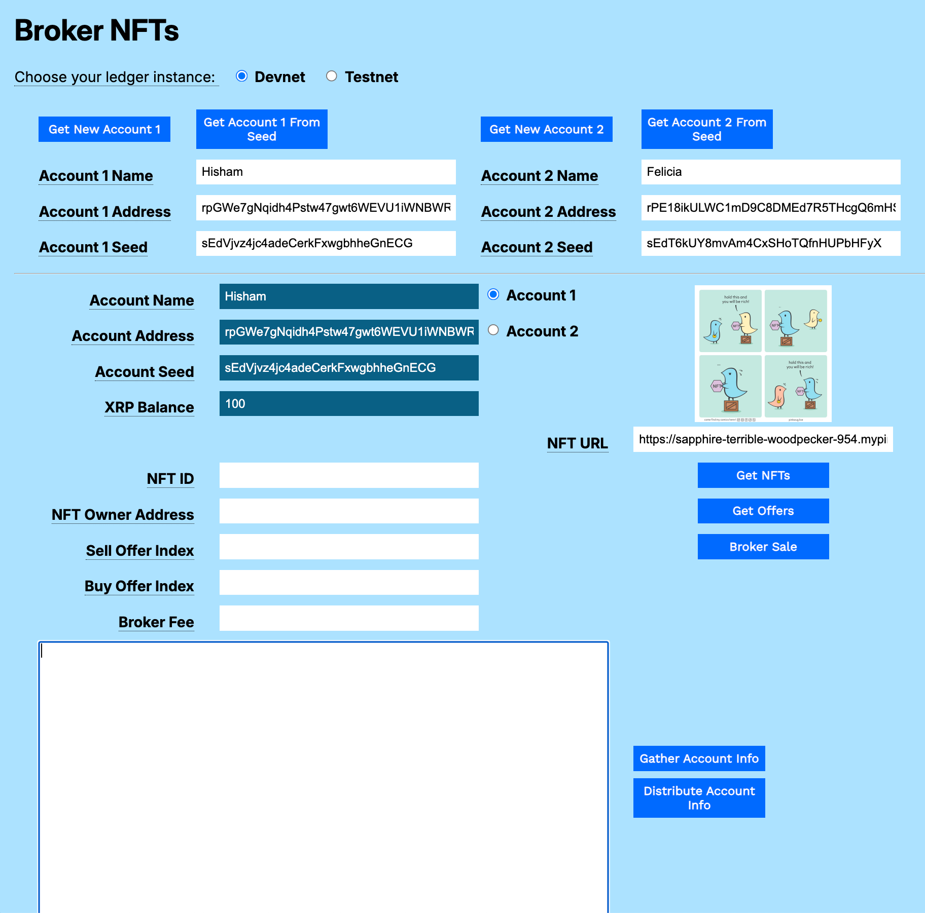 Broker NFTs form with Account Information