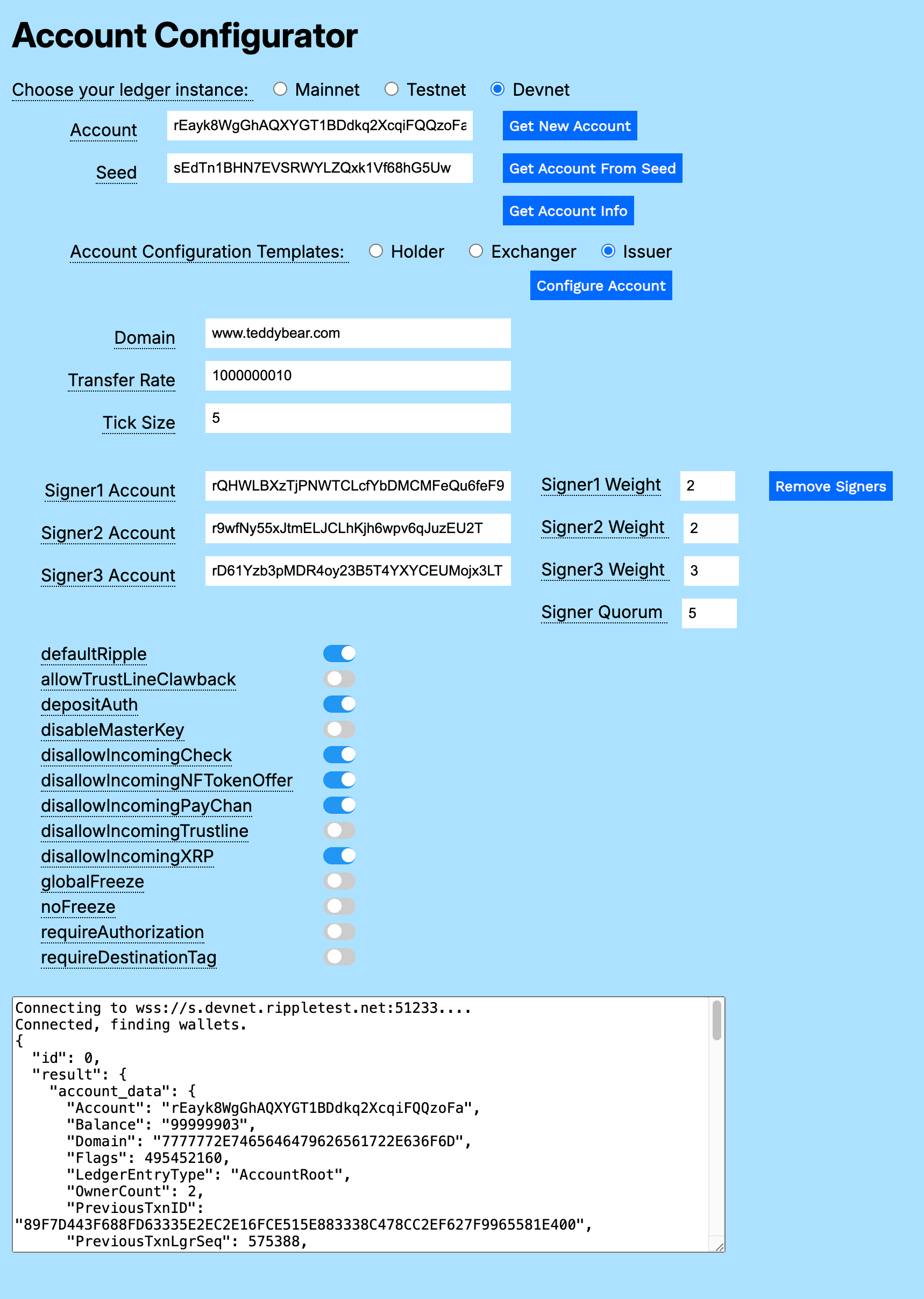 Account Configurator Get Account from Seed