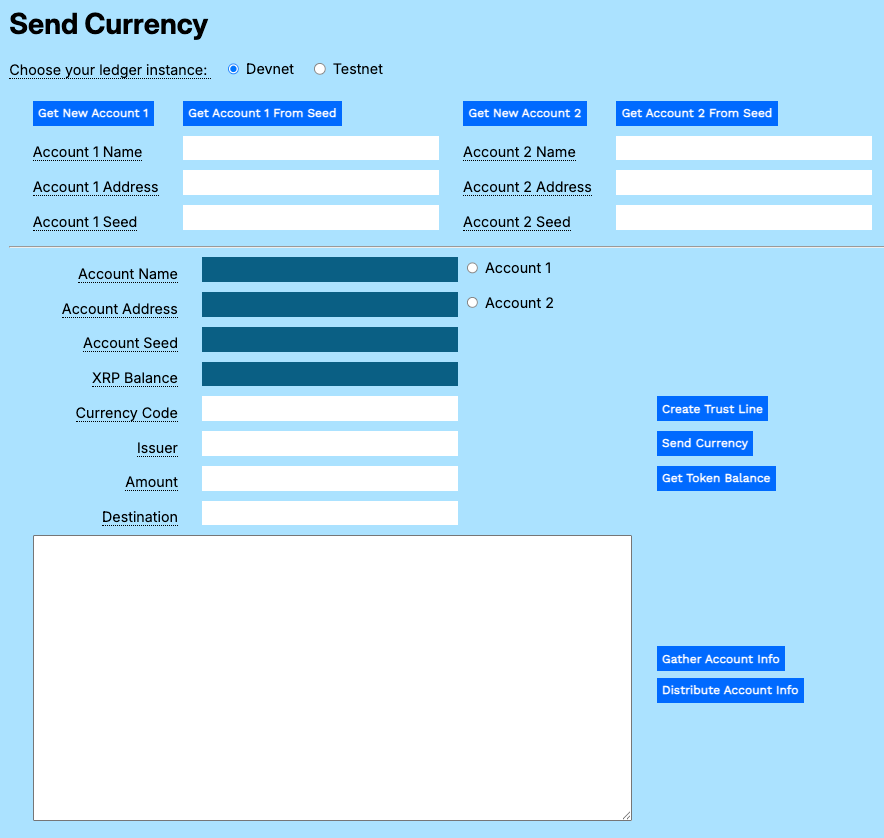 Send Currency test harness