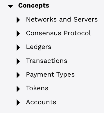 Screenshot of the left navigation highlighting the revised concepts section