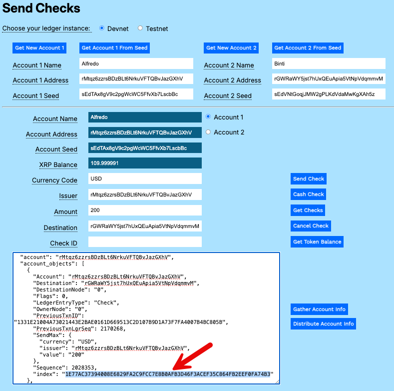 Get Checks with index highlighted