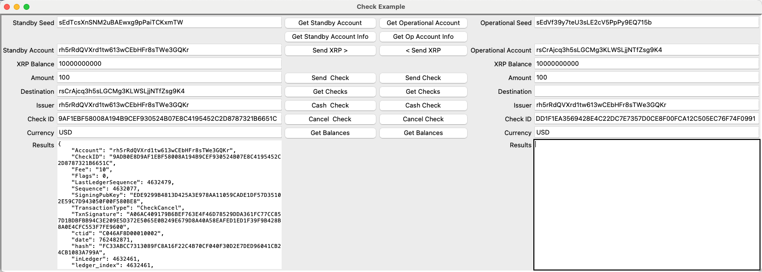 Canceled check results