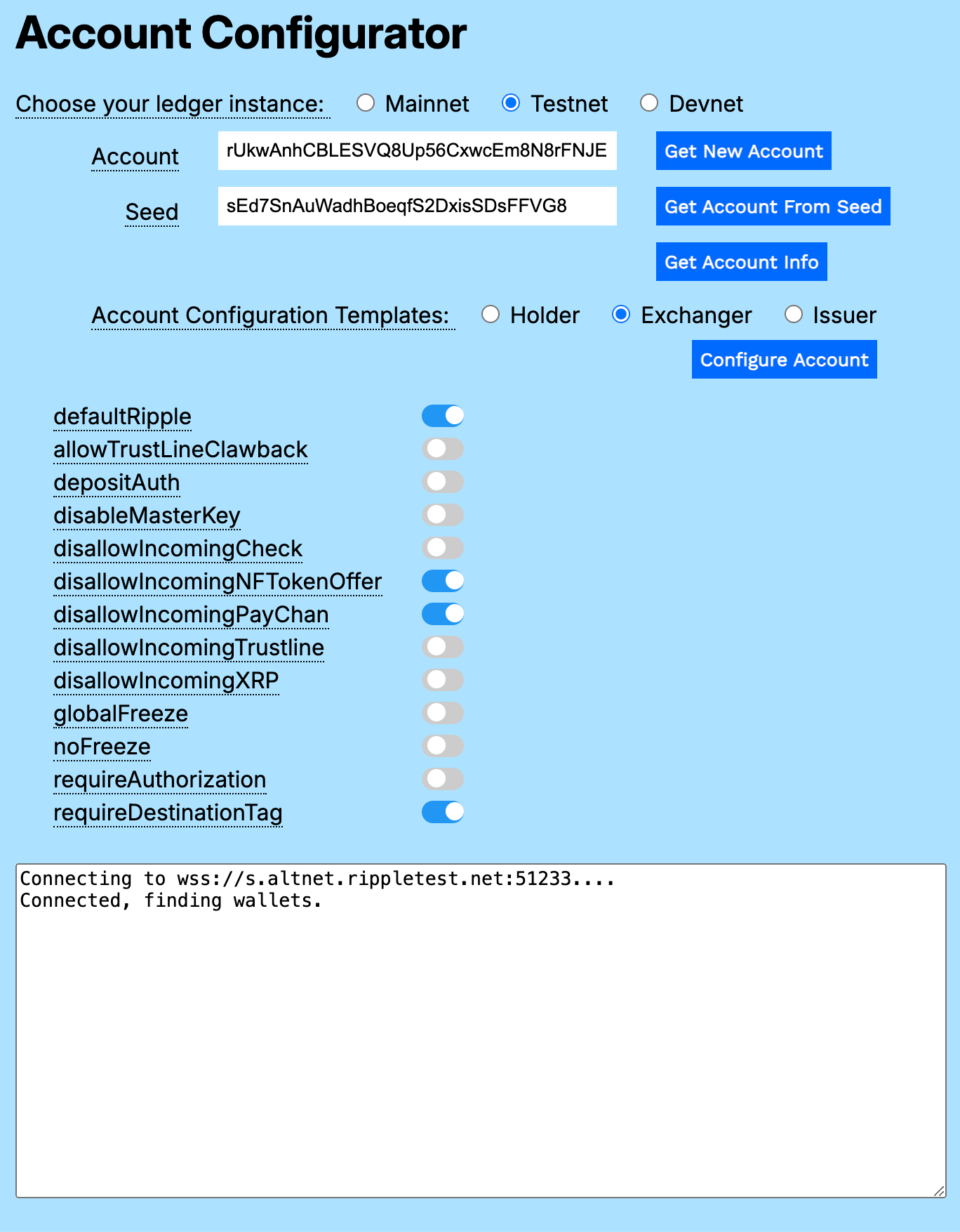 Account Configurator Exchanger Settings