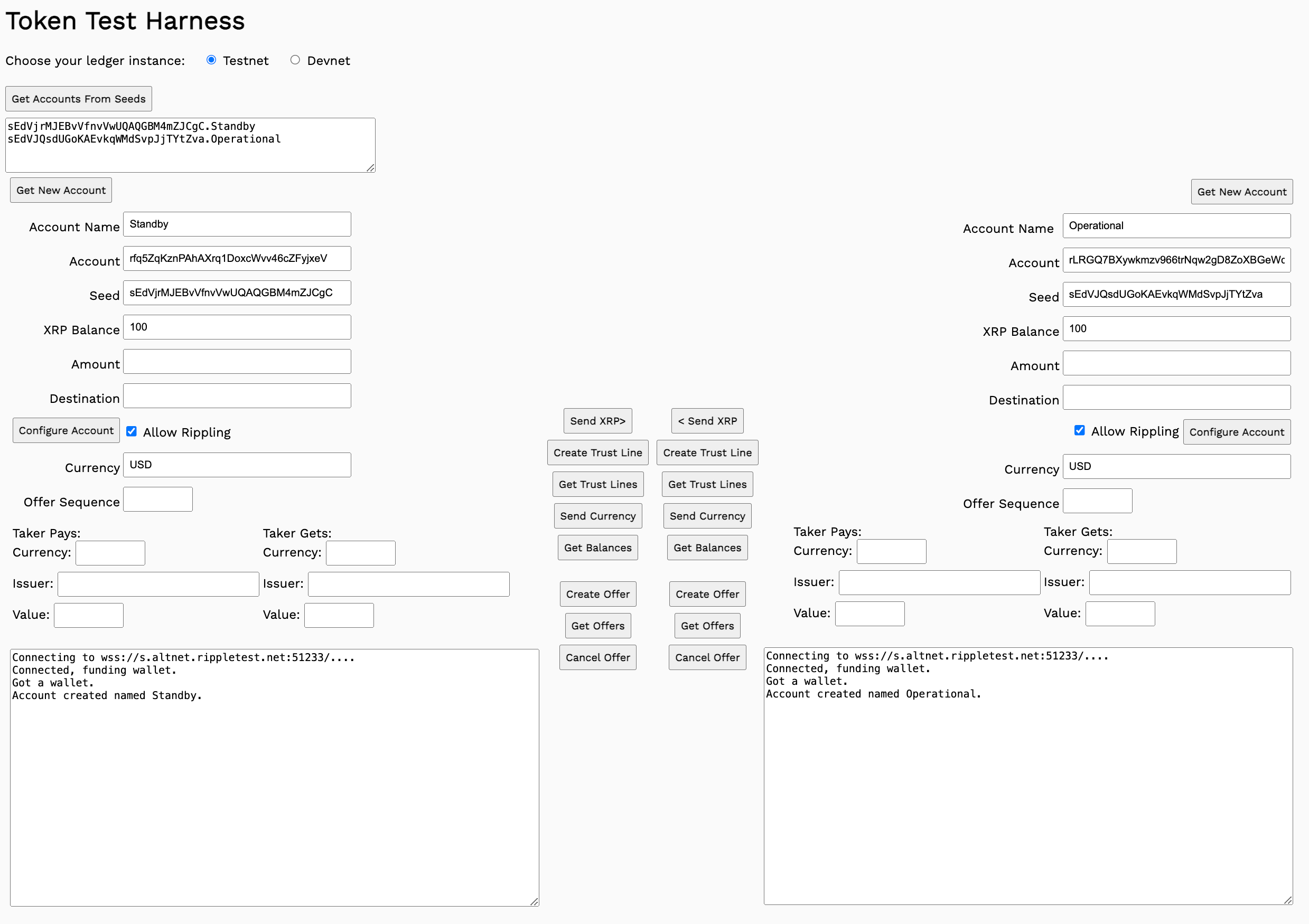 Created Standby and Operational Accounts