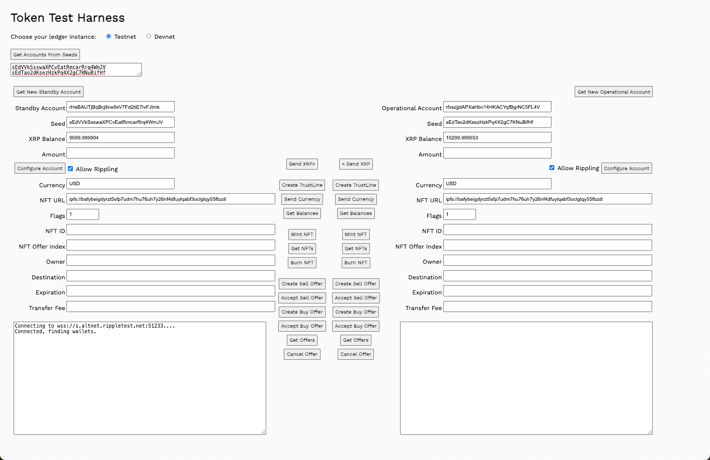 Form with account information