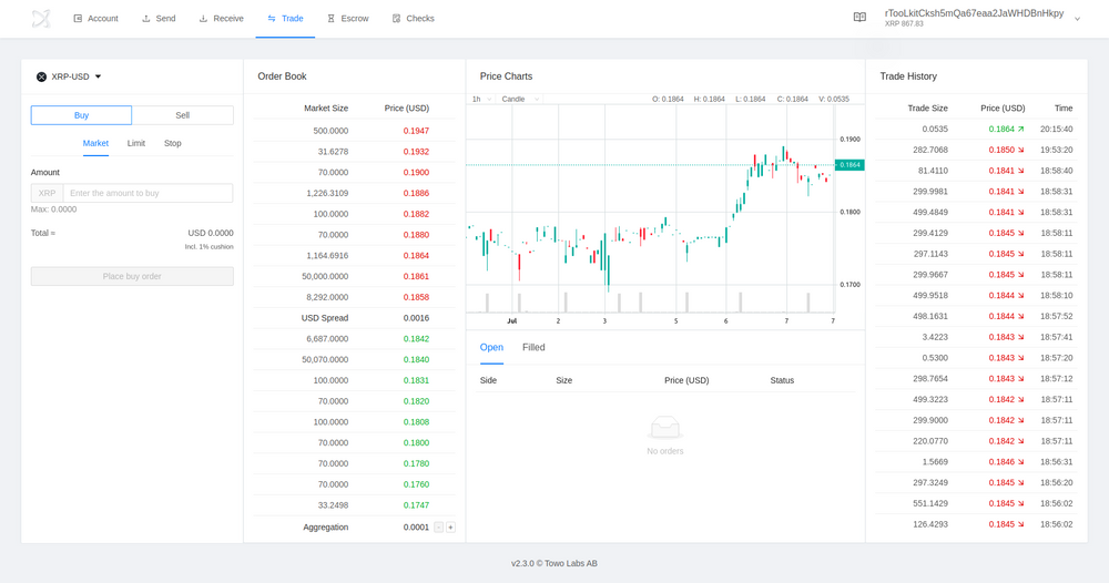 Screenshot: trade tab