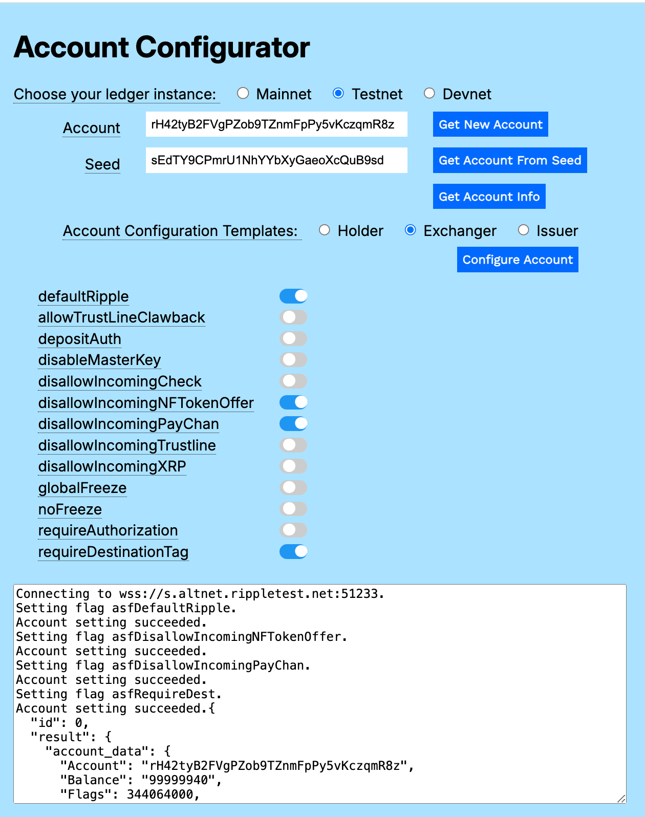 Account Configurator Exchanger Settings