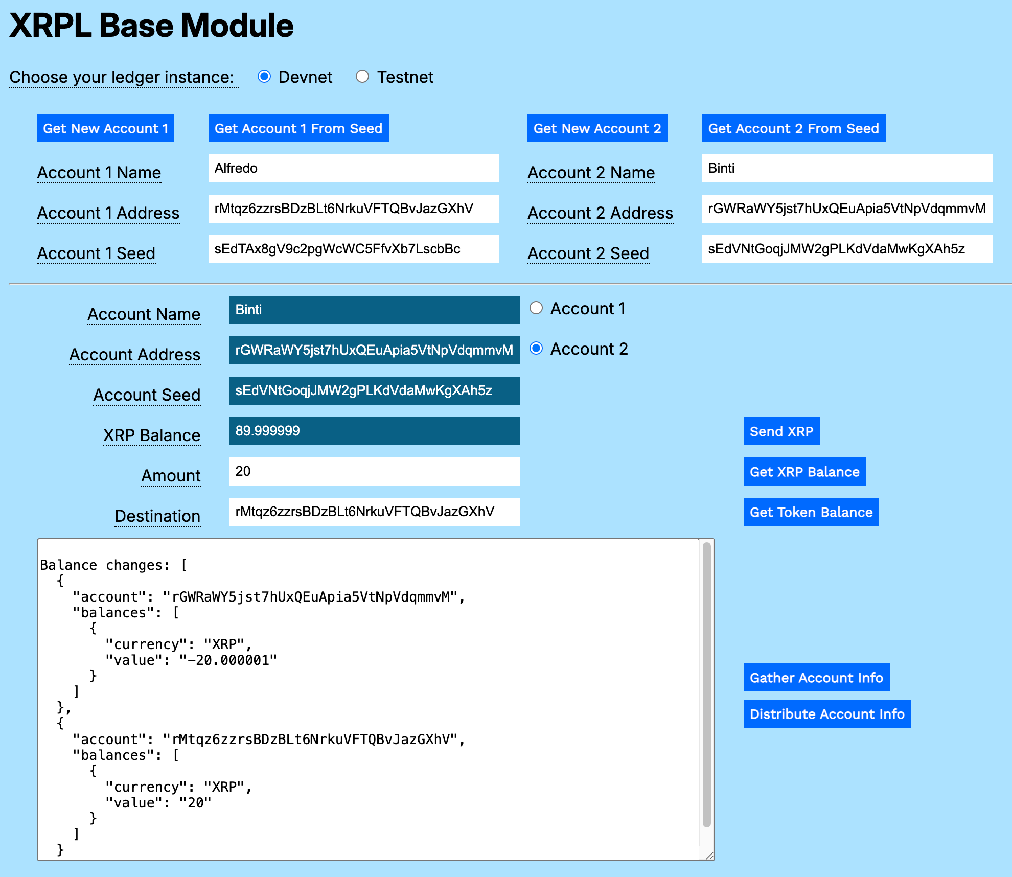 Transferred XRP from Account 2 to Account 1