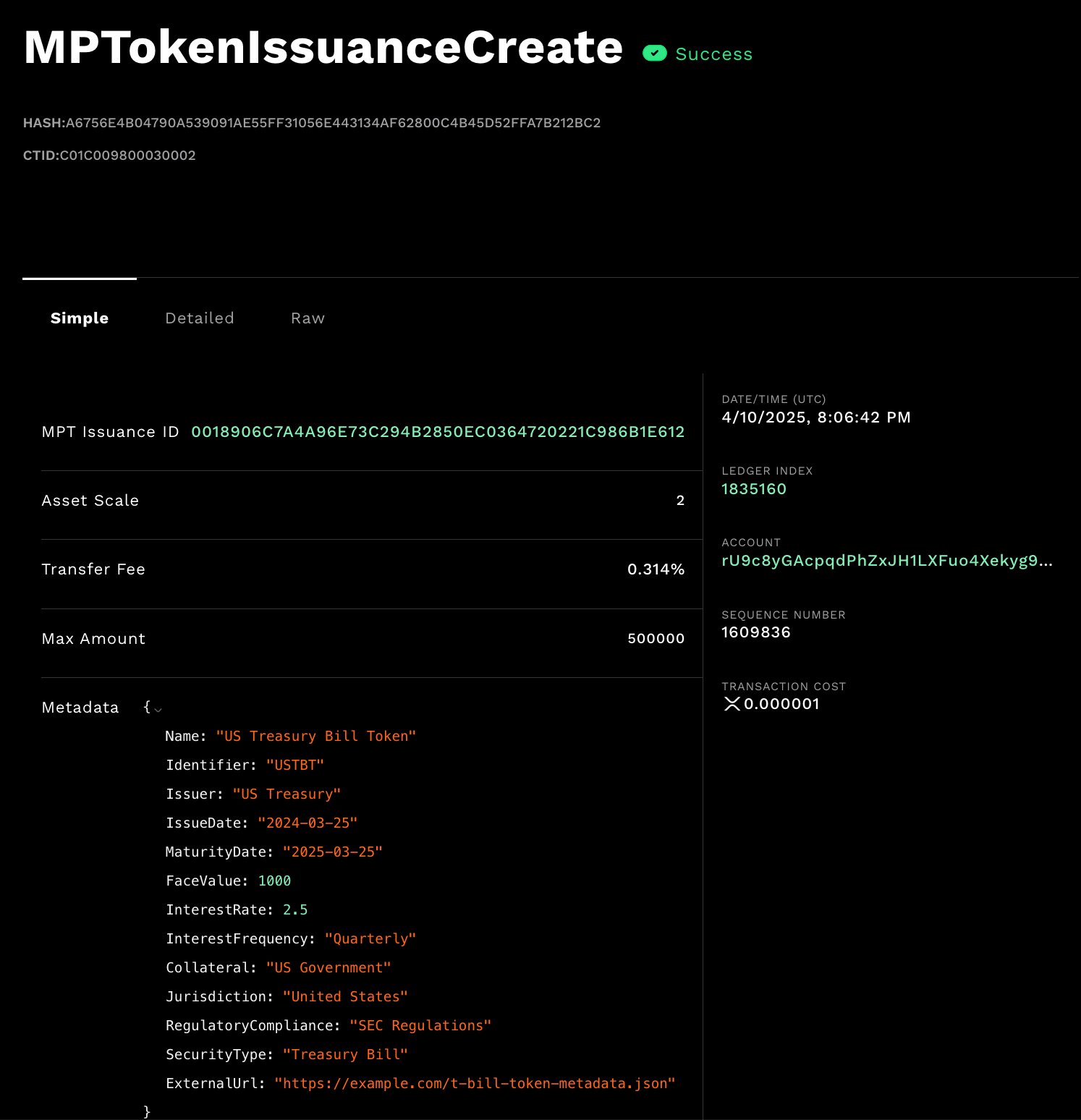 Explorer record of the new T-bill MPT.