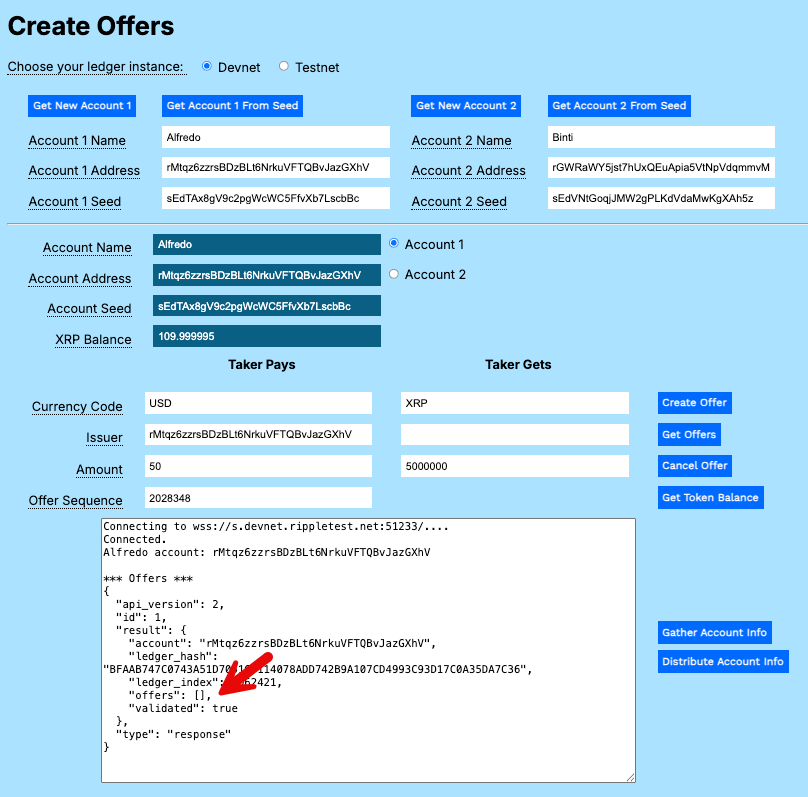 Get Offers result showing no offers