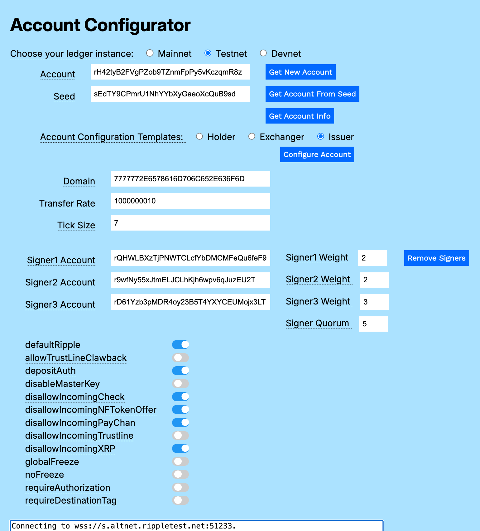 Account Configurator Issuer Results