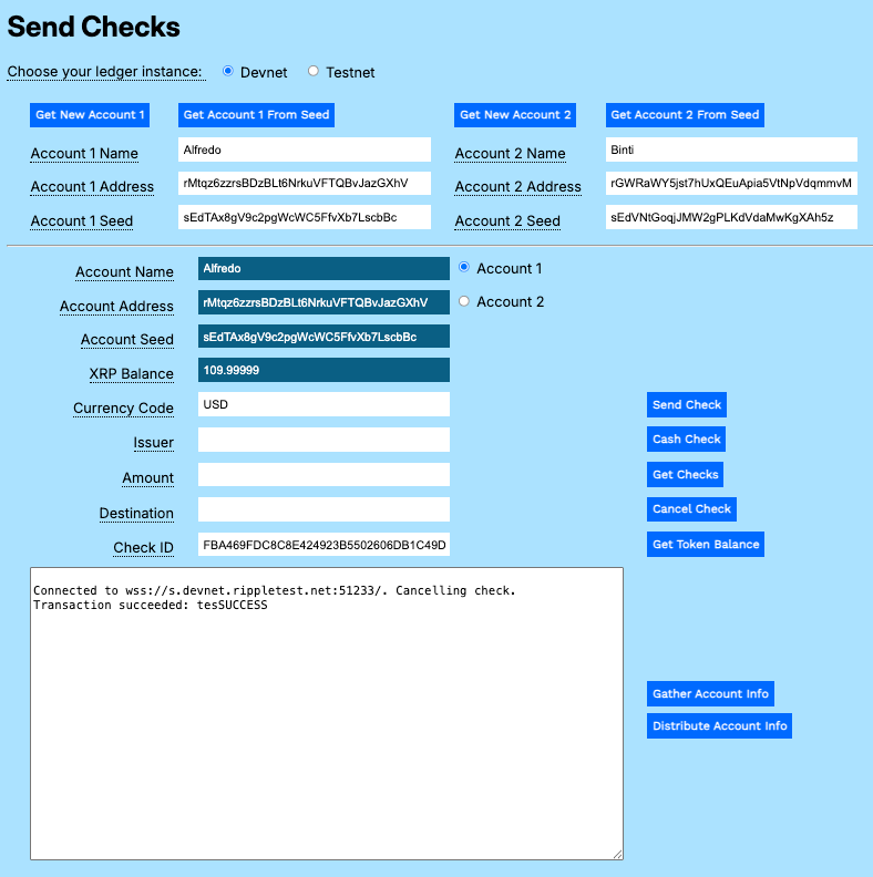 Canceled check results