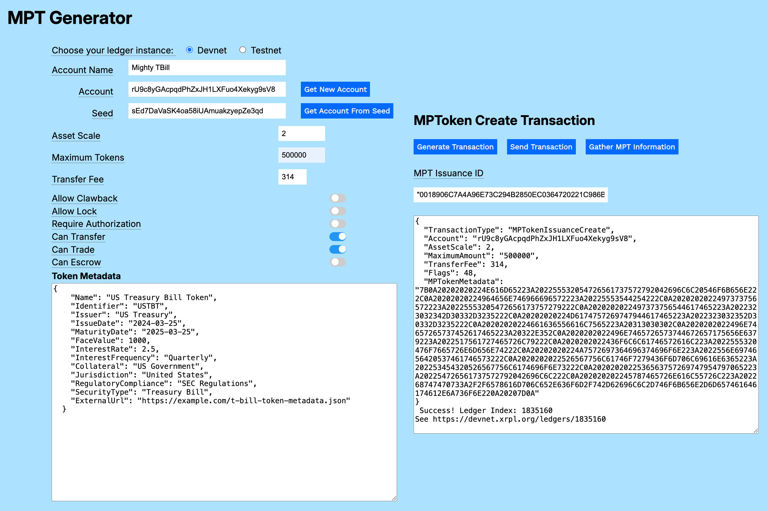 Success link appended to the code field.