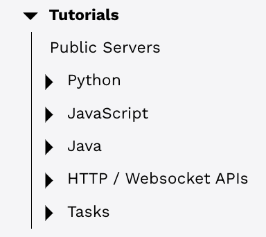 Screenshot of the left navigation highlighting the revised tutorials section