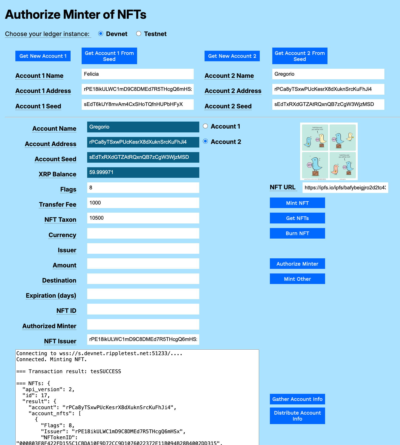 Minted NFT for Another Account